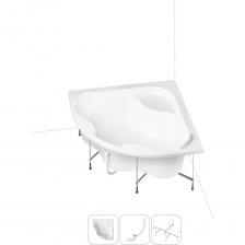 Симметричная угловая ванна Aveo производится в размерах 140140 и 150150 см, что позволит выбрать желаемый объем купели и эффективно использовать пространство ванной комнаты. Эргономичная чаша с совершенными формами отличается внушительным объемом (240 или 300 л в зависимости от размера). Удобные пологие спинки и смещенный в центр ванны слив позволяют максимально комфортно расположиться людям высокого роста и разного телосложения. Основа ванн из литьевого акрила — жесткий 4 мм лист полиметилметакрилата (ПММА), который помещают в вакуум-формовочное оборудование и под большим давлением заполняют матрицу будущей ванны. Для максимальной прочности конструкции по всему основанию купели закладывается усиленная плита ДСтП, а внешняя сторона покрывается смесью полимера с отвердителем и ровингом. После отверждения в ванне высверливают отверстия для слива-перелива. Сифон-автомат Useful Extras от Wellsee изготовлен из полипропилена высокой термической стойкости и прочности, неуязвим к воздействию агрессивных химических средств. Самоочищающаяся форма и изгибы сифона препятствуют скоплению грязи внутри обвязки и поддерживают высокую пропускную способность — 50 л/мин. Конструкция ванны предполагает установку на поперечные ножки или усиленный металлический каркас с максимальной нагрузкой до 500 кг и предусматривает дополнительную фиксацию к стене. Наличие регулировок на каждой ножке и распорках обеспечивает удобство установки на различных поверхностях.