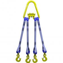 Строп текстильный четырехветвевой 4СТ изготавливается из плоской полиэстеровой ленты с петлевыми окончаниями (огонами) с использованием подъемного звена.Фактически строп текстильный четырехветвевой 4СТ конструктивно состоит из четырех независимых стропов типа 1СТ, соединенных в единое приспособление при помощи общего верхнего концевого элемента. В различных модификациях изделий в качестве данного элемента конструкции может применяться стандартное овальное звено ОВ или треугольное разборное звено типа РТ. Нижние петли всех четырех ветвей оснащены присоединительными чалочными крюками, изготовленными из прочной углеродистой или легированной стали, либо другими грузозахватными элементами.Все важнейшие эксплуатационные преимущества текстильного четырехветвевого стропа 4СТ обусловлены свойствами тканых полимерных лент, из которых изготавливаются ветви данного вида оснастки. При случайном контакте с грузами мягкая синтетическая лента не портит их поверхность, а стропальщики могут безопасно работать с такой оснасткой. Текстильные стропы обладают стойкостью к активным средам и веществам, поэтому отличаются длительным сроком службы. Четырехветвевой строп 4СТ является самым универсальным типом оснастки и легко конфигурируется под любой груз.