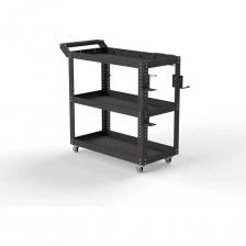 Тележка инструментальная Metalex Тип 1А (3 полки + ящик) это универсальная и удобная тележка, которая поможет Вам организовать хранение и перемещение Ваших инструментов внутри цеха или гаража. Главная особенность тележек Metalex – это возможность регулировки высоты установки всех полок. Перфорация на стойках сделана с шагом 25 мм. А так же, на все тележки Metalex можно установить большое количество различных аксессуаров. Тележка укомплектована выдвижным ящиком на шариковых направляющих под верхней полкой. Тележка выдерживает нагрузку до 150 кг., а каждая полка до 75 кг. Высота бортика у полок – 50 мм. На тележке установлены два колеса с углом поворота 360 градусов и два колеса, с таким же углом порота, но со стопорным механизмом. Все тележки Metalex окрашены порошковой краской, которая защитит изделие на долгие годы, даже во время интенсивной эксплуатации. Внимание, изображение товара может отличаться от реального! Верные параметры указаны в технических характеристиках товара.