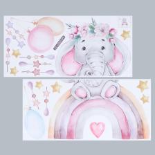 Наклейка интерьерная цветная «Слонёнок на радуге с венком», набор 2 листа, 30x60 см