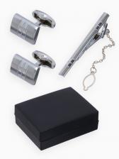 Набор мужской стальной «Запонки + Зажим для галстука» брутальность, чёрный в серебре