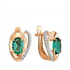 Золотые серьги с кварцем и фианитами с родированием