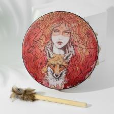 Шаманский бубен «Девушка и лисица», музыкальный инструмент, с колотушкой, 5x25x25 см