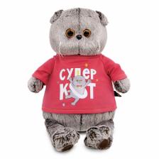 Мягкая игрушка «Кот Басик» 19 см, в лонгсливе с принтом «Супер кот»