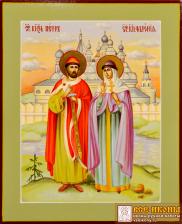 Рукописная икона Петр и Феврония №67 (Размер 17х21 см)
