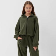 Толстовка флисовая для девочки MINAKU: Fleece Soft, зелёная, рост 170 см