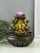 Фонтан настольный с подсветкой «Ганеша у фонтана с лотосом», 16x16x21 см