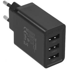 Сетевое зарядное устройство Vention на 3 порта USB 2.4A, черный (FEAB0-EU)