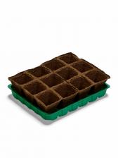 Набор для рассады: торфяная кассета, 12 ячеек по 50 мл, поддон 20x16 см, зелёный, пластик, Экоторф