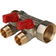 STOUT Коллектор с шаровыми кранами 3/4", 2 отвода 1/2" (красные ручки,арт.SMB 6200 341202)