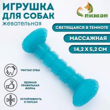 Жевательная игрушка для собак «Палка», светящаяся, массажная, 14.2x5.2 см, голубая