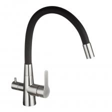 Смеситель для кухни Corsa Deco Pure нержавеющая сталь/черный с гибким изливом с подключением к фильтру однорычажный (966377)