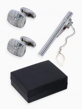 Набор мужской стальной «Запонки + Зажим для галстука» клетки, белый в серебре