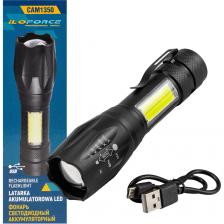 Мощный светодиодный аккумуляторный фонарь от бренда ILOforce имеет 4 режима работы: яркий свет, тусклый свет, проблесковый режим стробоскоп, боковой свет. Работает от встроенного аккумулятора. Тактический предмет предусматривает световую регулировку. Фокусировочная линза имеет угол рассеивания света от широкого пятна до узконаправленного. Фокус луча меняется выдвижением головной части простым движением руки. Это позволяет использовать его в темное время суток, а также как источник основного света. Карманный фонарь удобно положить в сумку, т.к. занимает мало места, или просто зацепить за карман при помощи клипсы. Фонарик имеет разъем для зарядки, заряжается любым удобным способом от USB, кабель поставляется в комплекте. Подойдет для туристических походов, кемпинга, рыбалки, ежедневных бытовых задач. Фонарик может использоваться как дачный автомобильный фонарь, рыбацкий фонарь или уличный фонарь.