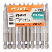 Биты Sturm! PH2x75 мм, сталь CrV, с магнитн. наконечником, 10 шт, в пластик. кейсе (1270501)