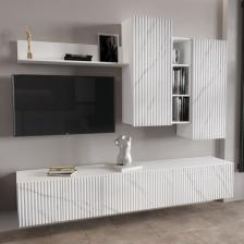 Гостиная подвесная «Глэйс», 2108x436x1757 мм, цвет ЛДСП белый бриллиант/МДФ монте белый