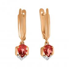 Золотые серьги с гранатом и фианитами с родированием