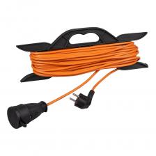 Удлинитель с 1 евро розеткой. Пластиковая рамка обеспечивает более удобное хранение и переноску удлинителя. Удлинитель удобен при работе с электрическими приборами находящимися на удалении от основного источника тока. подходит для использования на загородном участке, в мастерских, в подсобном хозяйстве и пр. Яркий оранжевый кабель делает заметным удлинитель на вашем садовом участке.