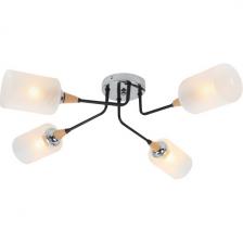 Потолочная люстра Escada Mattiola 2101/4P 4x60Вт E27, металл/стекло, хром/черный/дерево, матовый плафон