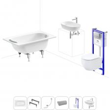 Комплексное предложение для обустройства ванной комнаты. Каждый элемент набора продуман и отвечает лучшим сантехническим решениям для ежедневного комфорта, максимальной гигиены и гарантирует надежный и безопасный монтаж. ВАННА ИЗ ПРЕССОВАННОЙ СТАЛИ ОТ SANITANA BLB Стальная ванна со стекловидной эмалью Europa толщиной 2,2 мм производится в длину от 105 до 170 см, шириной от 70 до 75 см. Ванна из стали с трехслойной стекловидной эмалью двойного обжига не подвержена истиранию, выцветанию и воздействию ультрафиолета (испытанная устойчивость согласно ISO 28706-1, ISO 28706-2 и EN 14516), что позволяет сохранить равномерный белый цвет на протяжении длительного срока службы. ПРОЧНЫЕ ОПОРЫ ИЗ СТАЛИ Ванна Europa 2,2 монтируется к стене, в угол или встраивается в нишу. Оригинальные металлические ножки с регулировкой по высоте надежно фиксируют чашу и равномерно распределяют динамическую нагрузку до 300 кг. КОМПАКТНЫЙ СИФОН Автоматический слив-перелив Useful Extras с донным клапаном click-clack и съемной накладкой на перелив изготовлен из полипропилена повышенной прочности и высокой термической устойчивостью. Функция верхней очистки позволяет с легкостью устранять возможные засоры, а плоский гидрозатвор служит барьером для неприятных канализационных газов. ПОДГОЛОВНИК НА ВАКУУМНЫХ ПРИСОСКАХ Полиуретановый подголовник на ванну адаптируется к анатомическим изгибам тела и исключает неприятные ощущения от контакта с твердым бортиком ванны. Термопластичный материал равномерно распределяет давление на голову, шею, плечи и снимает напряжение. Поверхность изделия не впитывает влагу и запахи, что гарантирует высокий уровень гигиены и износостойкость при продолжительном контакте с водой. ПОДВЕСНОЙ УНИТАЗ WELLSEE С СИСТЕМОЙ СМЫВА «ТОРНАДО» Безободковая чаша из санфарфора имеет плавную округлую форму с открытым смывным краем. Сверхпрочное антимикробное покрытие CeramicTop не позволяет скапливаться бактериям на поверхности унитаза и облегчает очистку изделия от загрязнений. Революционная система водоворота VortexFlow, в основе которой – мощное торнадо, эффективно омывает чашу и быстро удаляет выделения. Подвесная чаша оснащена сиденьем из дюропласта Saniplex с микролифтом. С помощью системы QuickOff Easy установить или снять сиденье вместе с крышкой можно всего за несколько секунд. Гладкая поверхность не задерживает пыль и грязь, а для ухода достаточно регулярно протирать изделие влажной салфеткой. УНИВЕРСАЛЬНАЯ ИНСТАЛЛЯЦИЯ С БЕСШОВНЫМ БАЧКОМ Инсталляционная система Lavinia Boho Relfix с универсальным комплектом креплений позволяет производить не только стандартный «прямой» монтаж рамы к стене, но и осуществлять «поворотный» монтаж, вплоть до установки в угол помещения. Цельнолитой бачок системы изготовлен из долговечного полимерного материала HDPE, изолирован от конденсационной влаги и защищен от образования плесени. Все соединительные элементы бачка для подключения инсталляции к трубопроводу изготовлены из прочной латуни. ЗВУКОИЗОЛЯЦИОННАЯ ПАНЕЛЬ Шумоизоляционная пластина Lavinia Boho RelFix для подвесного унитаза снижает шум воды, сливаемой из бачка инсталляционной системы. Дополнительно панель служит амортизирующей прослойкой между керамикой и плиткой и защищает поверхности от повреждений. УЛЬТРАТОНКАЯ КЛАВИША СМЫВА Клавиша изготовлена из высококачественного пластика с антибактериальным покрытием SanitiZed и легко очищается от загрязнений. Механизм активации смыва рассчитан на 200.000 циклов (или 15 лет бесперебойной работы). УМЫВАЛЬНАЯ ЗОНА С КЕРАМИЧЕСКОЙ РАКОВИНОЙ ОТ WELLSEE В комплексное предложение для обустройства ванной комнаты входит готовое дизайнерское решение умывальной зоны в едином стиле от Wellsee. В набор включены: — накладная раковина Chic Riviera из санфарфора RefCeram с увеличенной гарантией 25 лет. Эргономичная чаша шириной 60 см и высотой 15 см с плавным изгибом тонких стенок максимально удобна для умывания, чистки зубов и бритья. Умывальник устанавливается на ровную поверхность столешницы или тумбы; — отдельностоящий латунный смеситель ICON! for life высотой 31,1 см с прочными гибкими шлангами. Высокая точность управлени