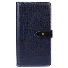 Чехол-книжка MyPads для Honor 20 Pro с фактурной прошивкой рельефа кожи крокодила с застежкой и визитницей синий
