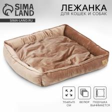 Лежанка для кошек и собак велюровая Pet Lab, 70x65x15 см, бежевая