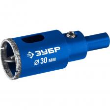 Покрытие алмазных коронок выполнено ?гальваническим? способом в два слоя, что обеспечивает эффективное сверление и продолжительный рабочий ресурс инструмента. При сверлении отверстий с использованием алмазных коронок все работы производятся только с охлаждением, путем подачи в рабочую зону воды или другой СОЖ. Применение Предназначены для сверления отверстий в керамической и кафельной плитке, стекле, при обязательном водяном охлаждении. Используются с дрелями и шуруповертами в режиме безударного сверления.