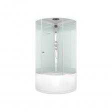 Угловая душевая кабина со стекляными прозрачными дверцами и белыми стенками и профилем. Высокий поддон. Открытие и закрытие двери одной рукой. В комплекте смеситель, верхний душ и ручной душ на гибком шланге. Полочка для ванных принадлежностей. Душевая кабина укомплектована сливными кнопками с системой забора волос и другого мусора, что позволяет сократить денежные расходы, связанные с чисткой или заменой канализации. Поддон усилен сплошной плитой ДСП 16 мм. Поддон, стенки и крыша изготовлены из прочного санитарного акрила. Завод находится в России и разработал уникальную конструкцию профиля, благодаря которой, горизонтальный профиль ложится не рядом с бортиком, а на бортик, и не имеет движения по поддону, что обеспечивает жесткость конструкции, а отсутствие зазора между профилем и бортом препятствует скоплению трудноизвлекаемой грязи. Формы деталей для душевых кабин изготавливаются на станках ЧПУ, что дает деталям стыковаться друг с другом без малейших зазоров.