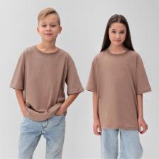 Футболка детская MINAKU: Basic line, бежевая, рост 134 см