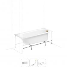 Прямоугольная ванна Biore производится из литьевого акрила в размерах 15070, 16070 и 170*70 см. Ее безупречная форма отлично подходит для небольших ванных комнат и позволяет использовать доступную площадь с максимальной эффективностью. Бортик с детально продуманным наклоном в торцевой части создает дополнительное удобство для плеч и шеи. Широкие площадки в торцах чаши позволяют разместить всю необходимую косметику и средства гигиены. Основа ванн из литьевого акрила — жесткий 4 мм лист полиметилметакрилата (ПММА), который помещают в вакуум-формовочное оборудование и под большим давлением заполняют матрицу будущей ванны. Для максимальной прочности конструкции по всему основанию купели закладывается усиленная плита ДСтП, а внешняя сторона покрывается смесью полимера с отвердителем и ровингом. После отверждения в ванне высверливают отверстия для слива-перелива. Сифон-автомат Useful Extras от Wellsee изготовлен из полипропилена высокой термической стойкости и прочности, неуязвим к воздействию агрессивных химических средств. Самоочищающаяся форма и изгибы сифона препятствуют скоплению грязи внутри обвязки и поддерживают высокую пропускную способность — 50 л/мин. Конструкция ванны предполагает установку на поперечные ножки или усиленный металлический каркас с максимальной нагрузкой до 500 кг и предусматривает дополнительную фиксацию к стене. Наличие регулировок на каждой ножке и распорках обеспечивает удобство установки на различных поверхностях.