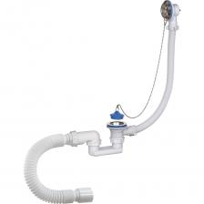 Сифон для ванны ORIO 1 1/2х40, плоский, регулируемый, с переливом и гибкой трубой 40-40/50, для ванн. В комплекте латунная цепочка с пробкой. Отвод в канализацию гибкая труба 40 – 40/50.