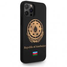 Черный силиконовый чехол SignumCase для iPhone 12/12 Pro Золотой Герб Азербайджана для Айфон 12/12 Про