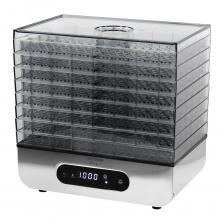 Электросушилка c контролем температуры для равномерной сушки трав, ягод, зелени, овощей, фруктов, орехов, грибов, приготовления вяленого мяса, птицы, рыбы, кисломолочных продуктов, а также расстойки теста. Поддоны сушилки изготовлены из пищевого термостойкого пластика, устойчивого к высоким температурам, не выделяющего вредных веществ и посторонних запахов, сохраняющего вкус и аромат продуктов натуральными. Многоярусная конструкция электросушилки позволяет разместить в небольшом объеме максимум продуктов и добиться их наилучшего распределения для быстрого и равномерного высушивания. Это самый эффективный способ сохранения продуктов, для каждого из которых можно подобрать оптимальный температурный режим от 35 до 70°C и необходимое время до 48 часов. Контроль температуры гарантирует соблюдение условий сушки без Вашего участия. Встроенный вентилятор равномерно нагнетает воздух в пространство сушилки, обеспечивая необходимые условия для эффективного сохранения полезных микроэлементов. Бесшумная работа электросушилки не нарушит домашнего комфорта, а энергосберегающий режим позволит при этом сэкономить электроэнергию. Электросушилка – необычайно полезный прибор, поскольку способен на долгое время сохранить питательную ценность многих сезонных продуктов, обеспечив здоровое питание на весь год.