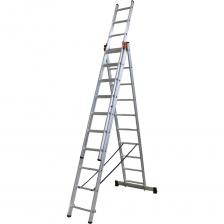 Максимальная высота подъема: 6,46 метра – позволяет легко добраться до самых высоких точек, будь то ремонт крыши, установка освещения или монтаж оборудования. Конструкция: Трехсекционная – обеспечивает гибкость использования. Лестницу можно применять как приставную, так и раздвижную, а также использовать каждую секцию отдельно в качестве стремянки. Толщина металла: 1,5 мм – гарантирует высокую прочность и долговечность конструкции, устойчивость к деформациям и способность выдерживать значительные нагрузки. Ширина секций: Первая секция: 0,44 метра – обеспечивает максимальную устойчивость в разложенном состоянии. Вторая секция: 0,39 метра – оптимальная ширина для удобного перемещения и маневрирования. Третья секция: 0,33 метра – компактная ширина для использования в качестве стремянки или в узких пространствах.