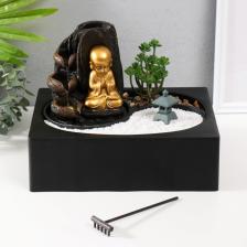 Фонтан настольный, японский сад камней «Маленький хотей: Гармония», от сети с подсветкой, 29x21x22 см