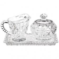 Набор поднос + молочник + сахарница Crystal Bohemia Diamond хрусталь