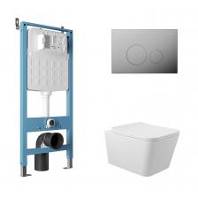 Комплект Aqueduto AQDS171 Унитаз подвесной Macio безободковый, с микролифтом + Система инсталляции для унитазов Tecnica Novo + Кнопка смыва Circulo Novo хром