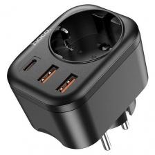 Сетевой фильтр hoco. NS3, 1 розетка, с/з, 3А / 4000 Вт 1 3 51 мм 79 мм черный