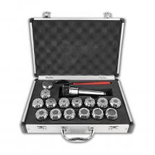 Цанговый патрон Metal Master ER40 с конусом Морзе MT4 DIN 228-А на резьбе M16x2.0 применим на фрезерных станках. Конус Морзе MT4 обеспечивает очень прочное и стабильное соединение со шпинделем станка. Он отлично поглощает вибрации и выдерживает значительные нагрузки, возникающие при резании. Набор цанг ER40 DIN6499 совместим с цанговым патроном ER40 MT4. Цанги предназначены для зажима режущего инструмента с цилиндрическим хвостовиком диаметров от 3 до 26 мм. Набор цанг требуется при частой смене инструмента разного диаметров с сохранением точности центрирования и радиального биения.