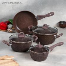 Набор посуды, 4 предмета: кастрюля 4 л, сотейник 2.5 л, ковш 1.2 л, сковорода 24 см, антипригарное покрытие, коричневый