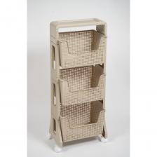 Напольная трехярусная этажерка Этажерка Violet Лофт напольная, 3-х ярусная, на колесах, латте 770320