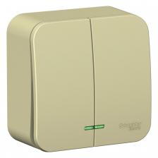 Выключатель двухклавишный Systeme Electric Blanca с подсветкой, бежевый 10А