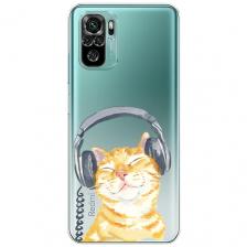 Чехол на Xiaomi Redmi Note 10S / Сяоми Редми Нот 10S с принтом Кот меломан, прозрачный