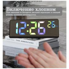 Часы настольные, радужные Style 6631x цветные цифры/ с термометром/ два будильника