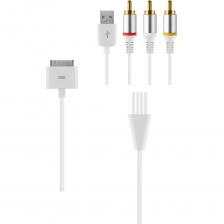Адаптер Oxion с разъемом 30-pin - USB/3RCA(M) отличное решение для подключения ваших устройств Apple, таких как iPhone 4 и т.п., к внешним дисплеям - мониторам или телевизорам или к записывающим аудио-видео-устройствам с помощью разъемов RCA “тюльпан”, разъем USB одновременно позволяет питать и заряжать устройство. Данный адаптер идеальное решение для просмотра контента смартфона на большом экране или записи видео с устройства. Длина кабеля 1,5 метра. Поддерживаемые устройства iPad (с 1-го по 3-е поколение) iPhone (оригинал до 4S) iPod mini (1-го и 2-го поколения) iPod nano (с 1-го по 6-е поколение) iPod touch (с 1-го по 4-е поколение)