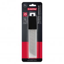 Лезвия предназначены для разрезания различных строительных материалов (пластмасса, аквапанель, гофрокартон, обои, различные виды пленки и стретча, пенополистирол и т.д.), электрики. Каждое лезвие имеет засечки для надлома затупившегося сегмента. Набор включает в себя 10 сегментированных лезвий для ножей в контейнере.