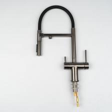 Смеситель GRANDEX AQUA CHOICE-S - современный, стильный и многофункциональный кухонный смеситель, выполненный из высококачественной латуни. В смесители использованы испанский керамический картридж Sedal 35 мм и швейцарский аэратор Neoperl. - Подключение фильтра - Гибкий шланг - Режим душа - 2 сменные насадки носика смесителя в комплекте. - Цвет антрацит Идеально сочетается с мойками GRANDEX AQUA.