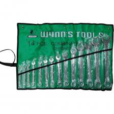 Набор комбинированных ключей 8–32 мм, 14 предметов Wynns— профессиональный комплект инструментов для надёжного монтажа и демонтажа резьбовых соединений. Подходит для автосервиса, строительных и слесарных работ, а также для использования в гараже или дома. - Прочность и надёжность — ключи выполнены из высококачественной хромованадиевой стали (CrV), устойчивой к износу и высоким нагрузкам. -Удобная конструкция — накидная часть с 12-гранным профилем и углом отклонения 15° обеспечивает надёжный захват крепежа, а рожковая часть с наклоном 15° облегчает работу в труднодоступных местах. - Антикоррозийная защита — хромоникелевое покрытие предохраняет инструмент от ржавчины, а сатинированная обработка повышает комфорт при использовании. -Удобное хранение — ключи поставляются в прочном полотне, которое удобно хранить, переносить и разворачивать на рабочем месте.