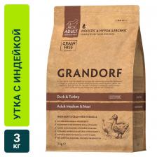 Сухой корм для собак Grandorf Adult Medium & Maxi для средних и крупных пород с уткой и индейкой 3кг