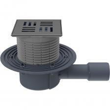 Трап с горизонтальным выпуском DN 40/50, с корпусом из полипропилена, надставным элементом KLICK-KLACK , с «сухим» сифоном Primus blue, с дизайн-решеткой из нержавеющей стали.